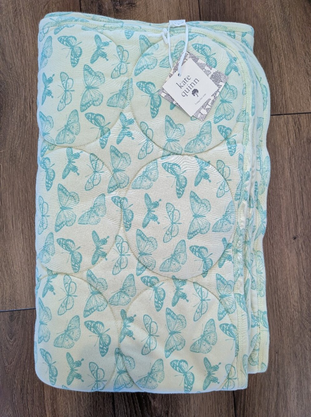 Kate Quinn Classic Circle Quilt Butterfly Print Organic Cotton Baby Blanket NWT